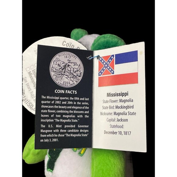 2002 Limited Treasures Mississippi State Quarter Coin Bean Bear Plush - Picture 5 of 5